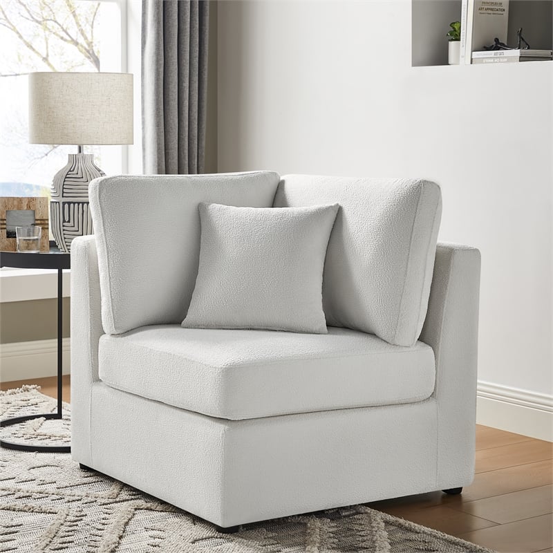 Pemberly Row Ivory Performance Fabric Corner Wedge Accent Chair