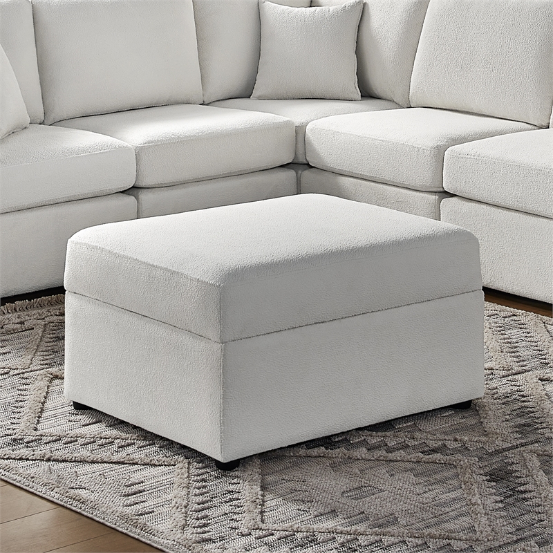 Pemberly Row Contemporary Ivory Performance Fabric Storage Ottoman