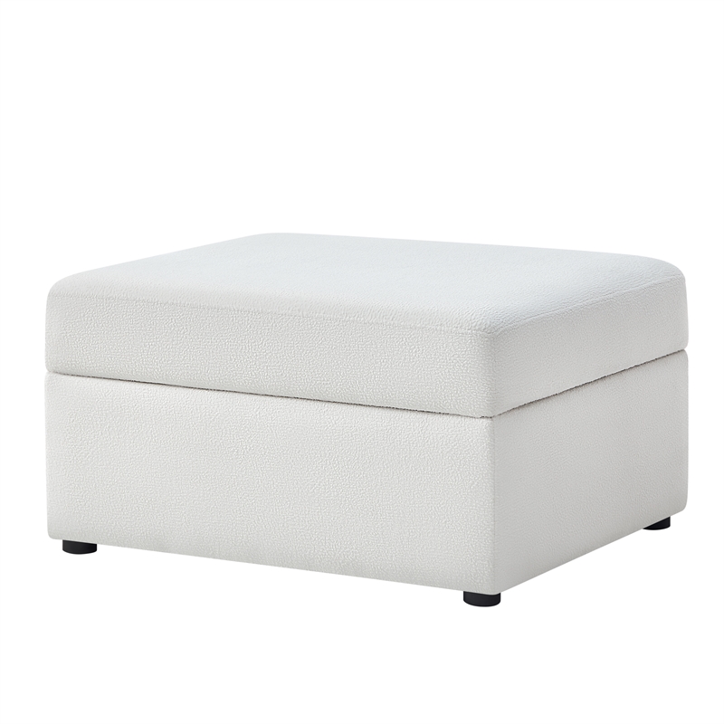 Pemberly Row Contemporary Ivory Performance Fabric Storage Ottoman