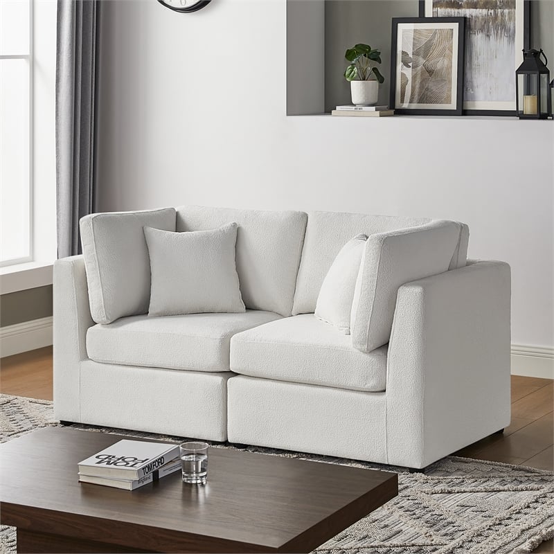Pemberly Row Contemporary Ivory Performance Fabric 2-Piece Sofa