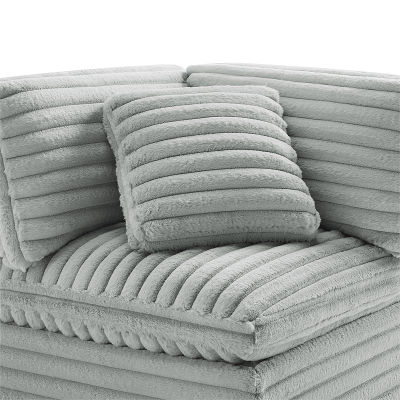 Pemberly Row Corner Wedge Accent Chair in Plush Cord-like Gray Fabric