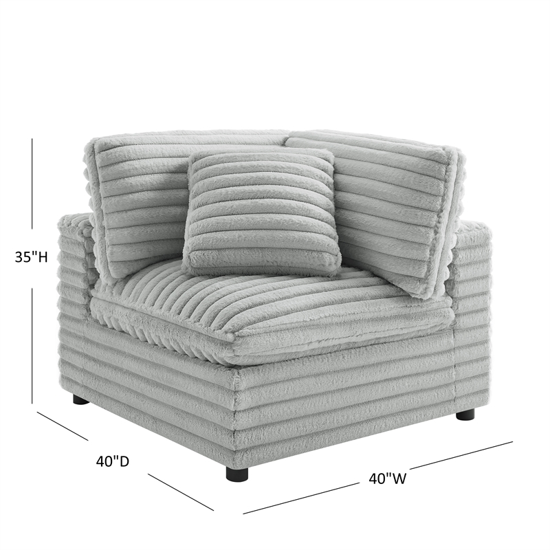 Pemberly Row Corner Wedge Accent Chair in Plush Cord-like Gray Fabric