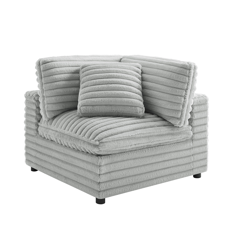 Pemberly Row Corner Wedge Accent Chair in Plush Cord-like Gray Fabric