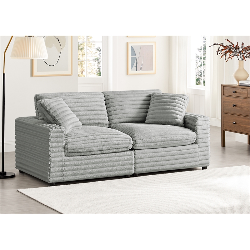 Pemberly Row Contemporary 2-piece Sofa in Plush Gray Cord-like Fabric