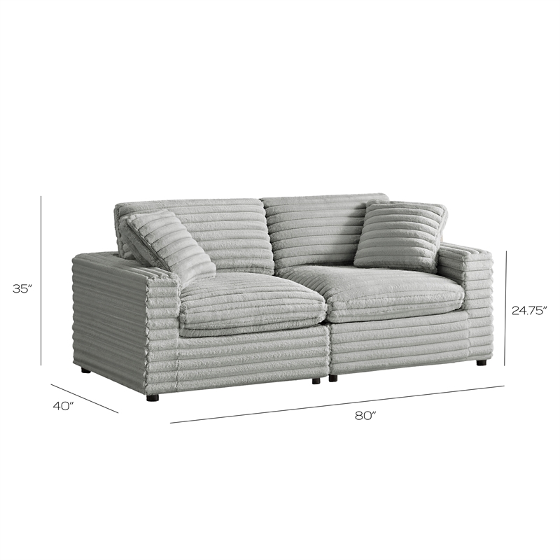 Pemberly Row Contemporary 2-piece Sofa in Plush Gray Cord-like Fabric