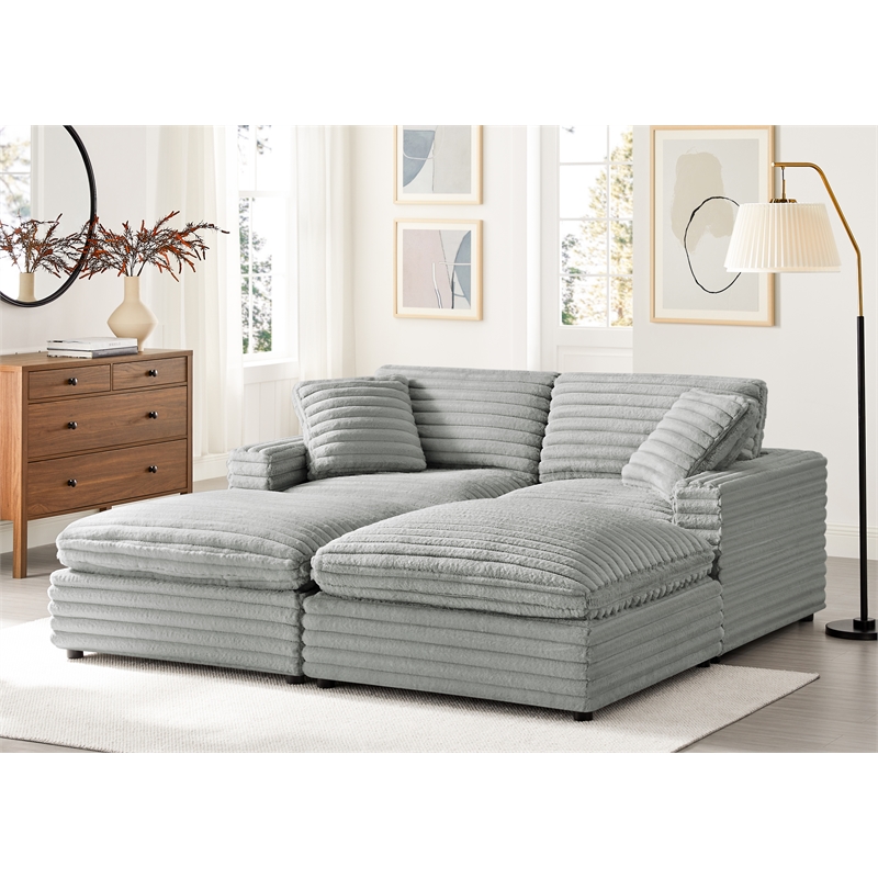Pemberly Row 4-piece Chofa Sectional in Plush Gray Cord-like Fabric