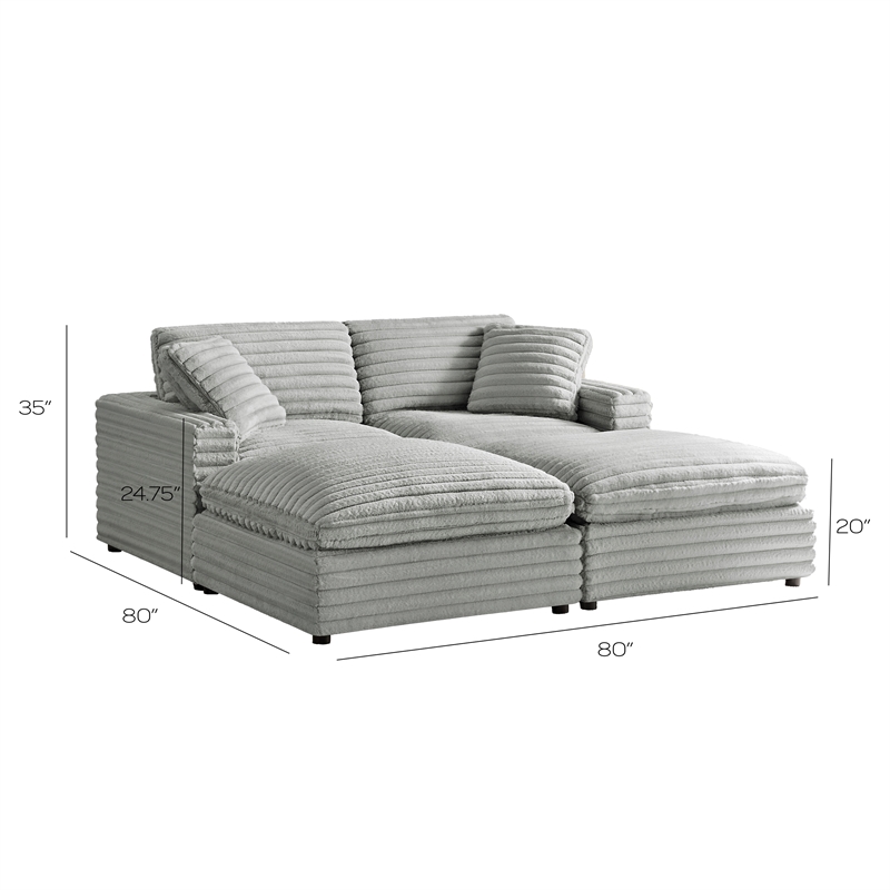 Pemberly Row 4-piece Chofa Sectional in Plush Gray Cord-like Fabric