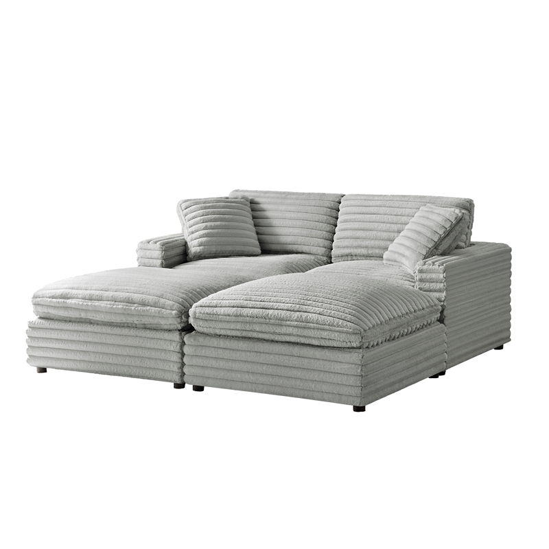 Pemberly Row 4-piece Chofa Sectional in Plush Gray Cord-like Fabric