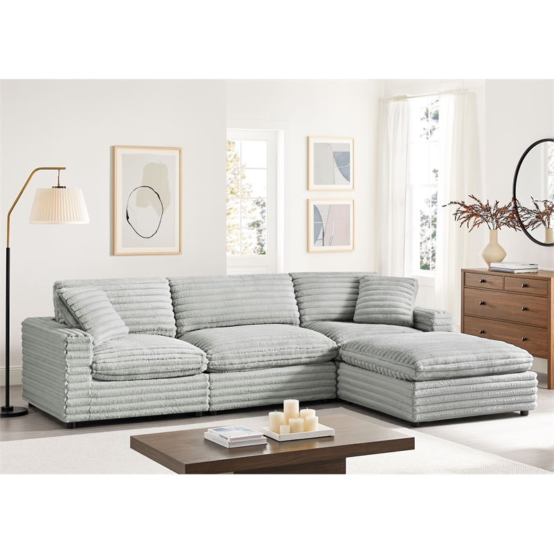 Pemberly Row 4-piece XL Chofa Sectional in Plush Gray Cord-like Fabric