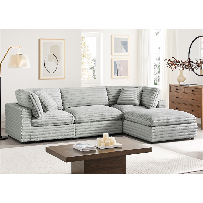 Pemberly Row 4-piece XL Chofa Sectional in Plush Gray Cord-like Fabric