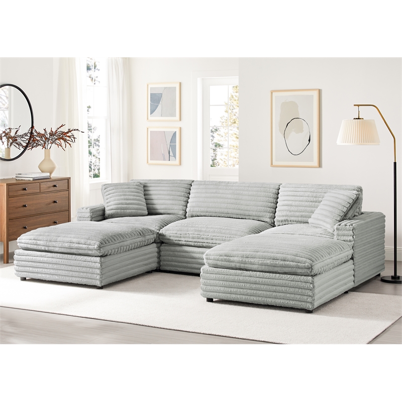 Pemberly Row 5-piece XL Chofa Sectional in Plush Gray Cord-like Fabric