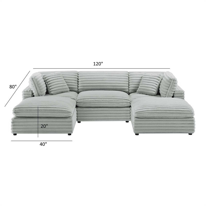 Pemberly Row 5-piece XL Chofa Sectional in Plush Gray Cord-like Fabric