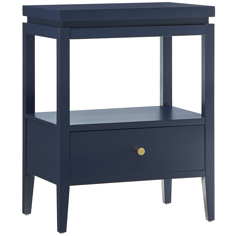 Pemberly Row Midnight Blue Wood 1-Drawer Nightstand with Floating Top
