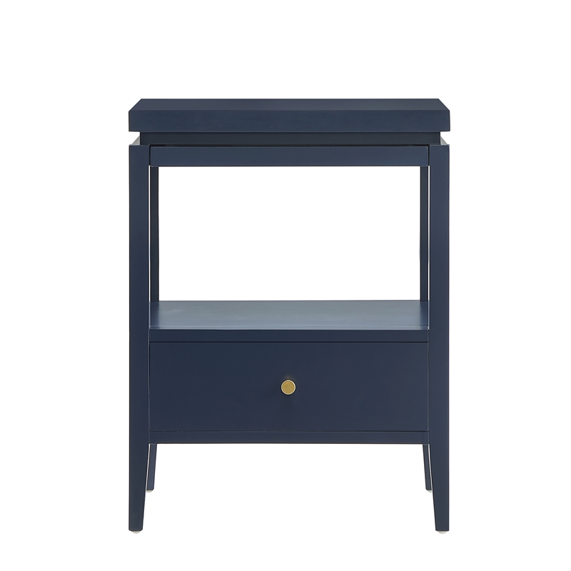 Pemberly Row Midnight Blue Wood 1-Drawer Nightstand with Floating Top