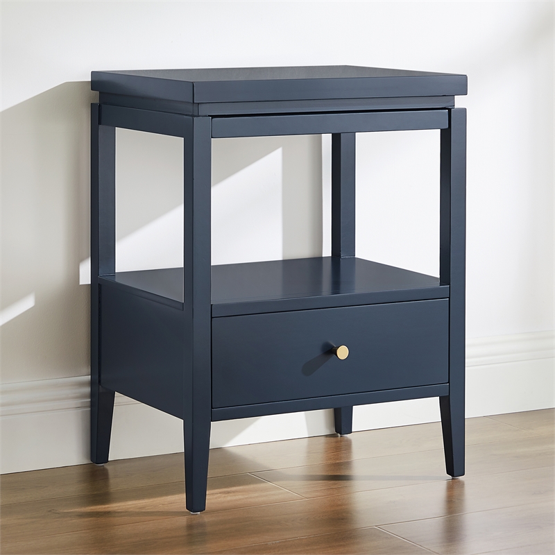 Pemberly Row Midnight Blue Wood 1-Drawer Nightstand with Floating Top