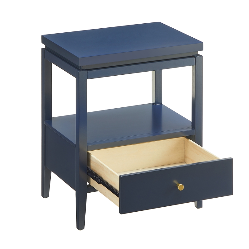 Pemberly Row Midnight Blue Wood 1-Drawer Nightstand with Floating Top