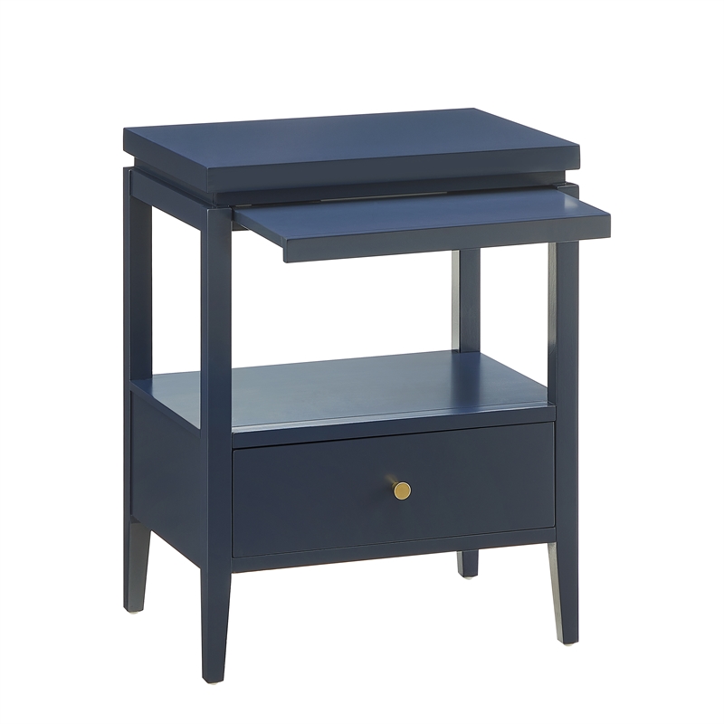Pemberly Row Midnight Blue Wood 1-Drawer Nightstand with Floating Top