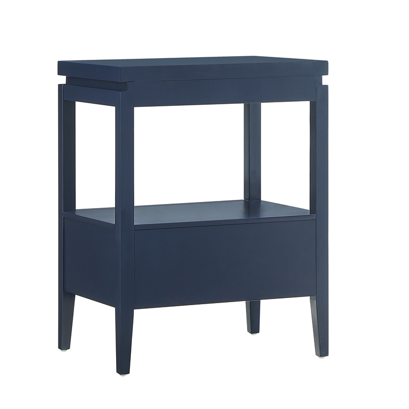Pemberly Row Midnight Blue Wood 1-Drawer Nightstand with Floating Top