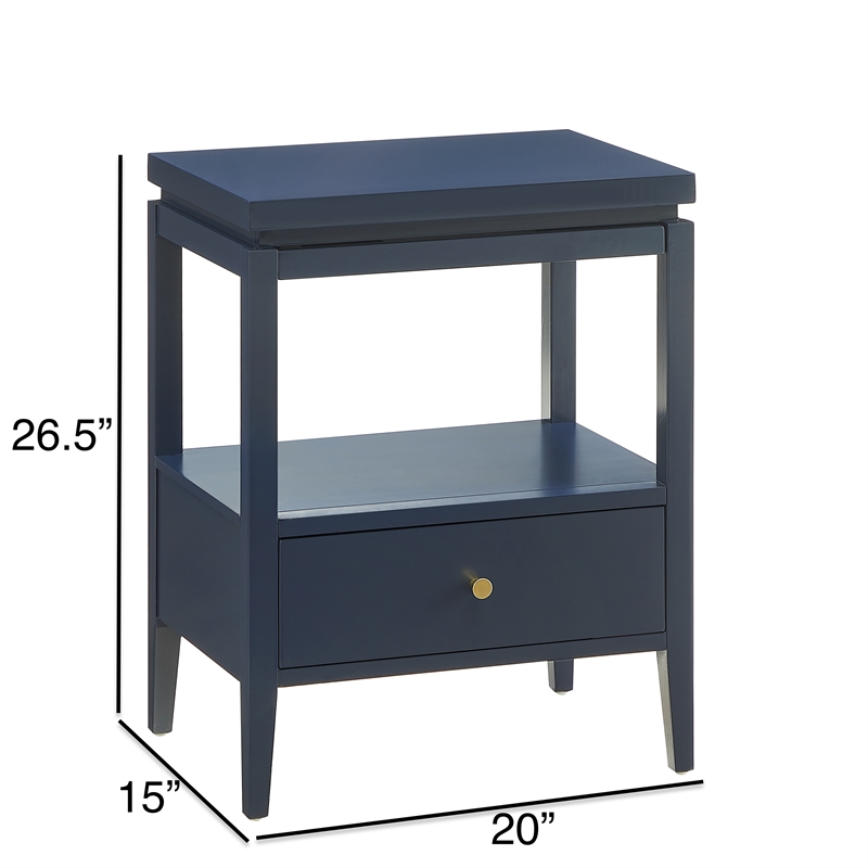 Pemberly Row Midnight Blue Wood 1-Drawer Nightstand with Floating Top