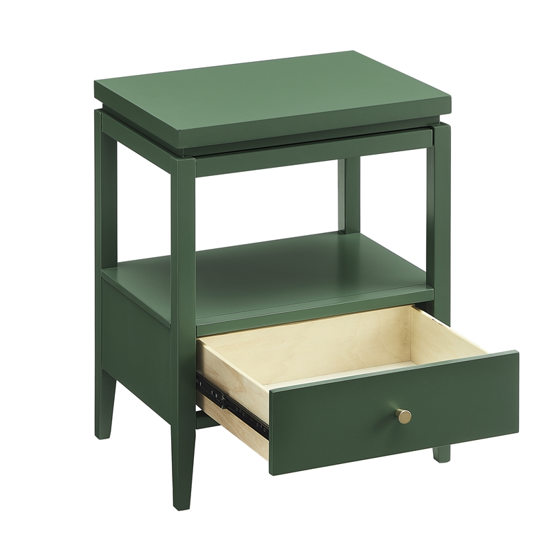 Pemberly Row Vintage Green Wood 1-Drawer Nightstand with Floating Top