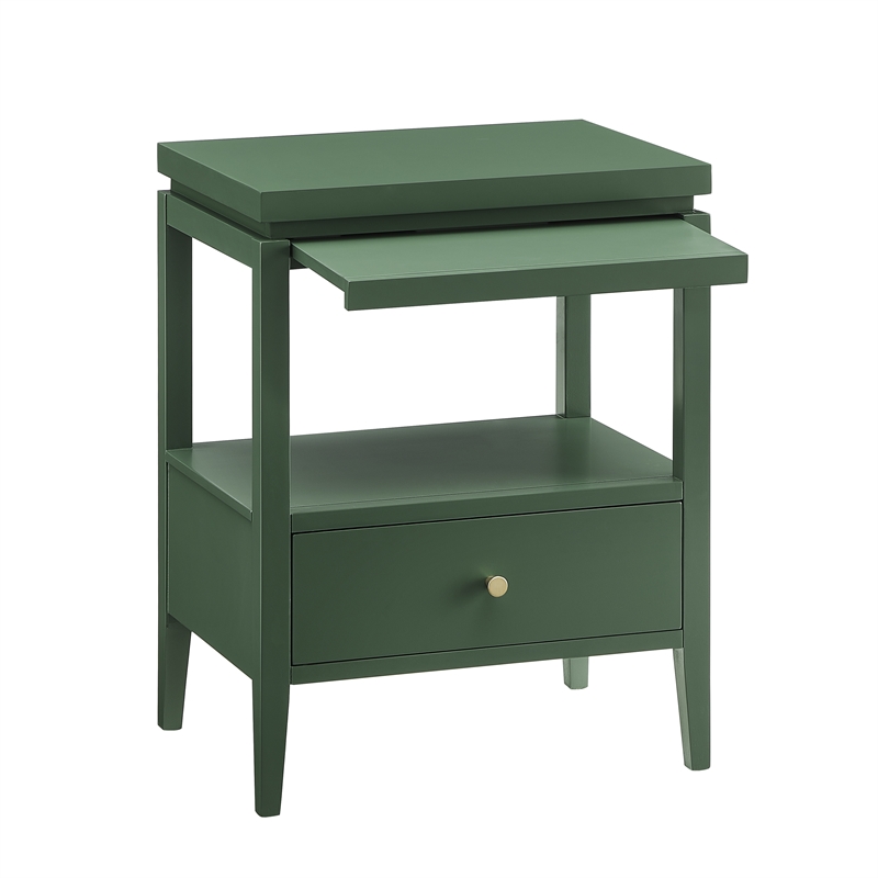 Pemberly Row Vintage Green Wood 1-Drawer Nightstand with Floating Top