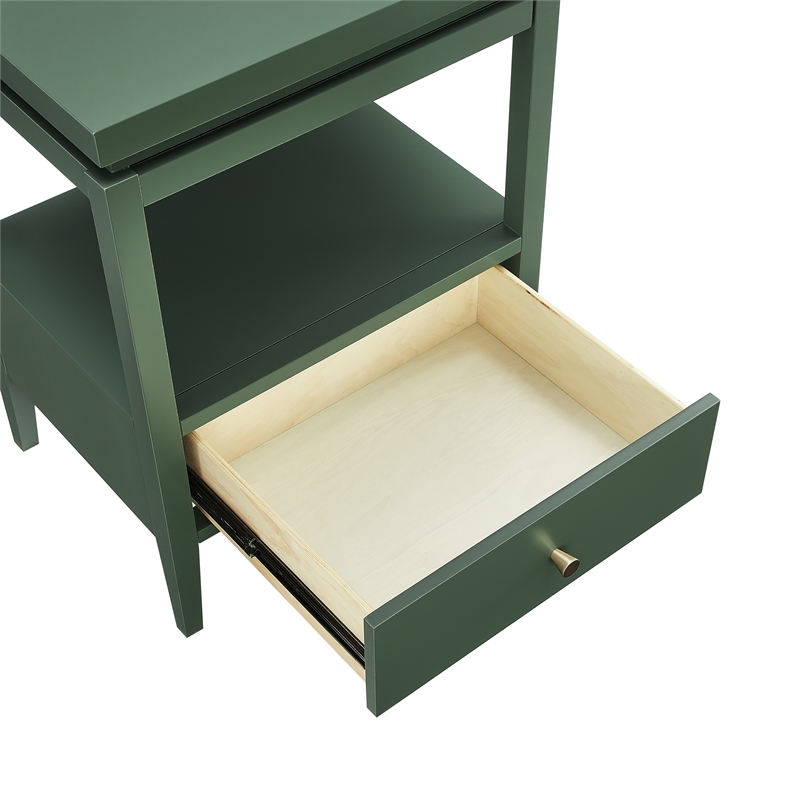 Pemberly Row Vintage Green Wood 1-Drawer Nightstand with Floating Top