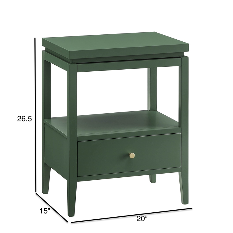 Pemberly Row Vintage Green Wood 1-Drawer Nightstand with Floating Top