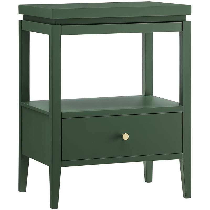 Pemberly Row Vintage Green Wood 1-Drawer Nightstand with Floating Top