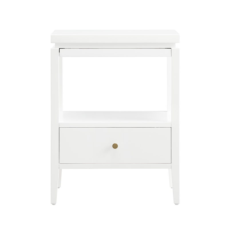 Pemberly Row White Wood 1-Drawer Nightstand with Floating Style Top