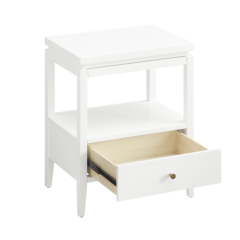 Pemberly Row White Wood 1-Drawer Nightstand with Floating Style Top