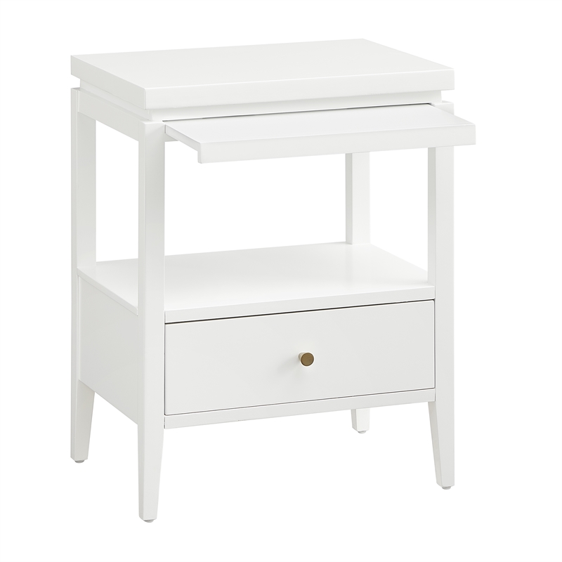 Pemberly Row White Wood 1-Drawer Nightstand with Floating Style Top