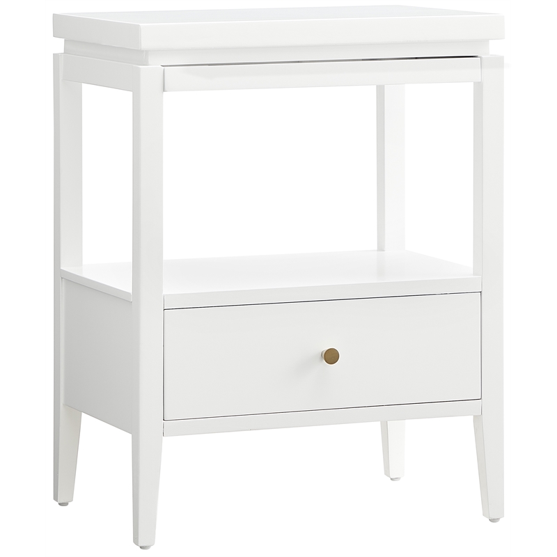 Pemberly Row White Wood 1-Drawer Nightstand with Floating Style Top