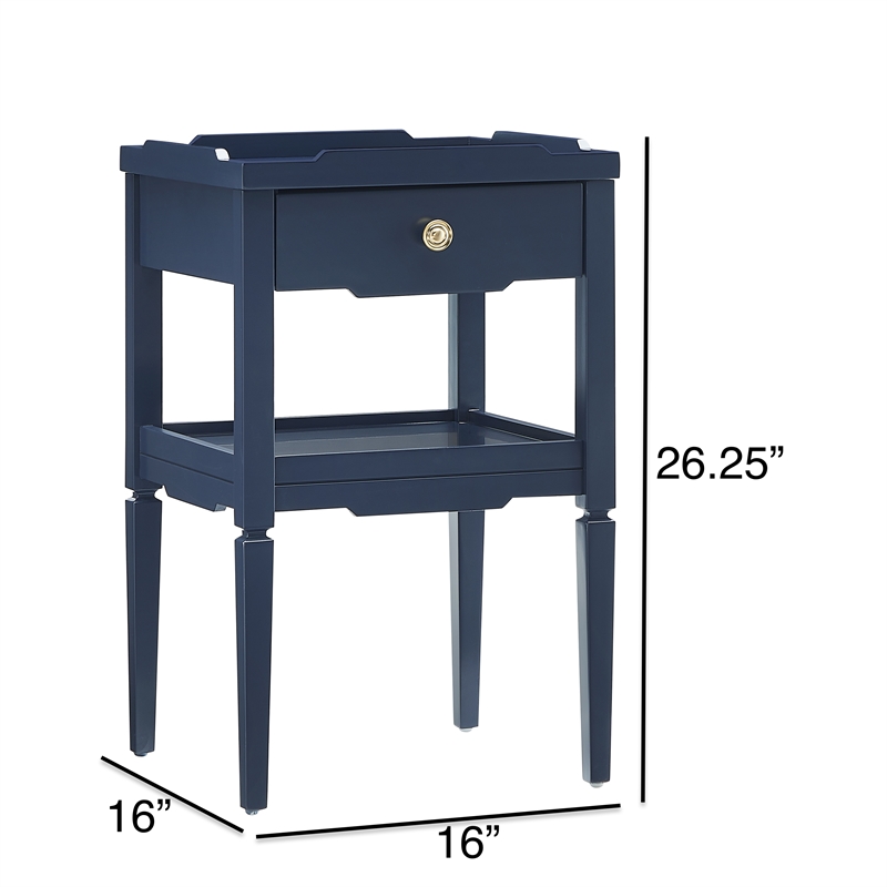 Pemberly Row Midnight Blue Wood 1-Drawer Nightstand with Shelf