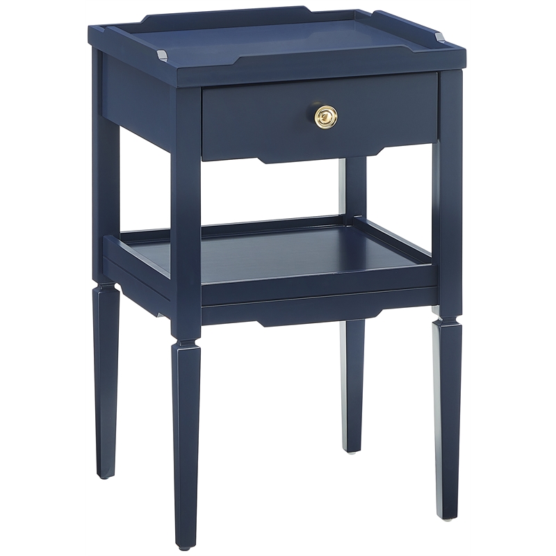 Pemberly Row Midnight Blue Wood 1-Drawer Nightstand with Shelf