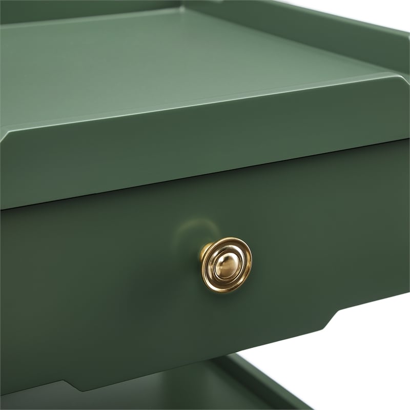 Pemberly Row Vintage Green Wood 1-Drawer Nightstand with Shelf