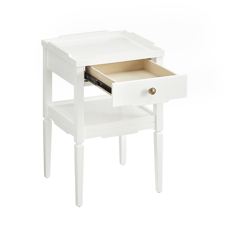 Pemberly Row Contemporary White Wood 1-Drawer Nightstand with Shelf