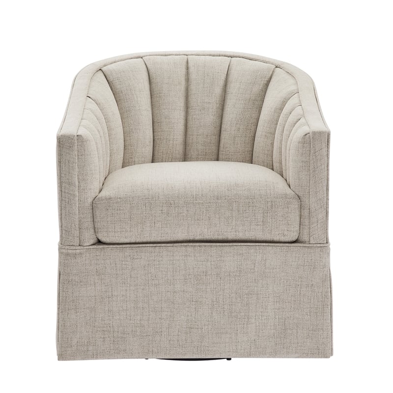 Pemberly Row Ivory Polyester Fabric Skirted Swivel Accent Chair