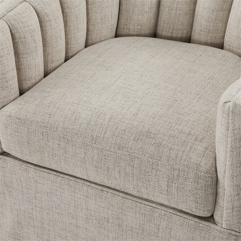 Pemberly Row Ivory Polyester Fabric Skirted Swivel Accent Chair