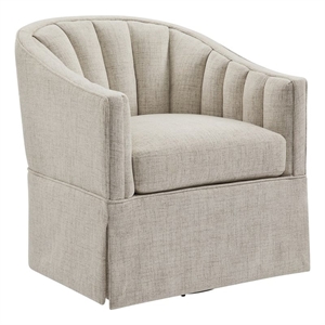 Pemberly Row Ivory Polyester Fabric Skirted Swivel Accent Chair