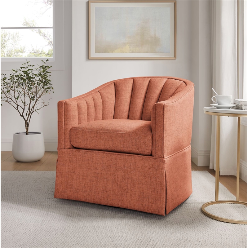 Pemberly Row Coral Polyester Fabric Skirted Swivel Accent Chair