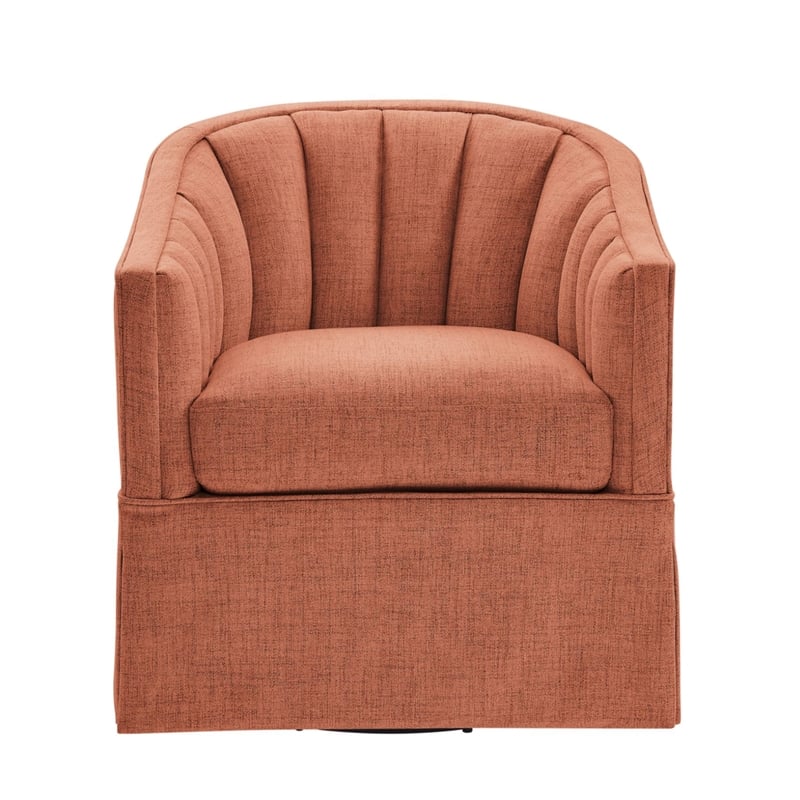 Pemberly Row Coral Polyester Fabric Skirted Swivel Accent Chair