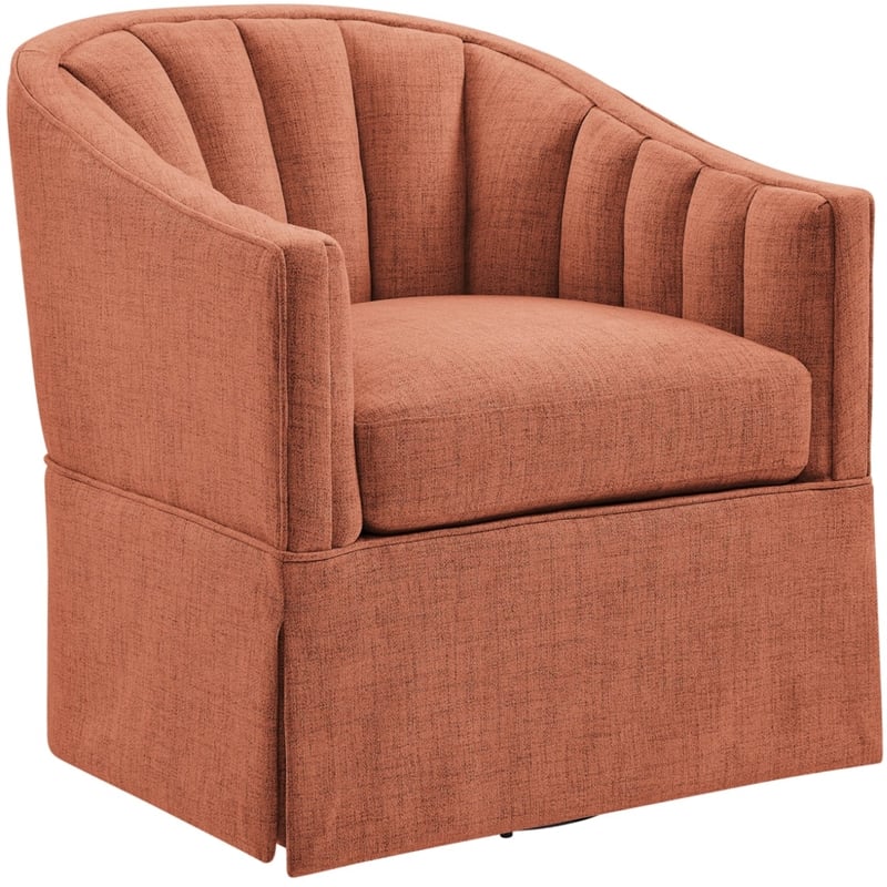 Pemberly Row Coral Polyester Fabric Skirted Swivel Accent Chair