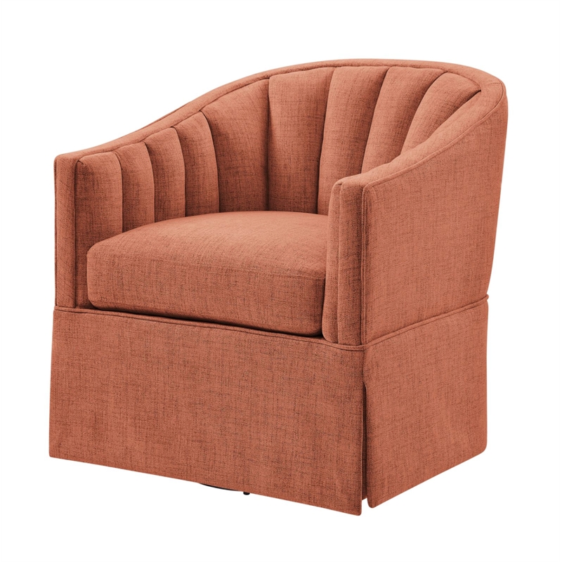 Pemberly Row Coral Polyester Fabric Skirted Swivel Accent Chair