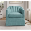Pemberly Row Egg Blue Polyester Fabric Skirted Swivel Accent Chair