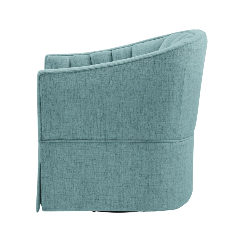 Pemberly Row Egg Blue Polyester Fabric Skirted Swivel Accent Chair