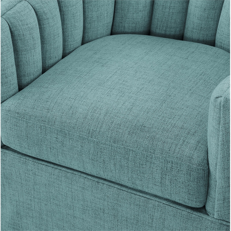 Pemberly Row Egg Blue Polyester Fabric Skirted Swivel Accent Chair