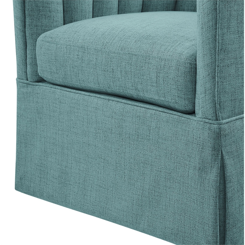 Pemberly Row Egg Blue Polyester Fabric Skirted Swivel Accent Chair