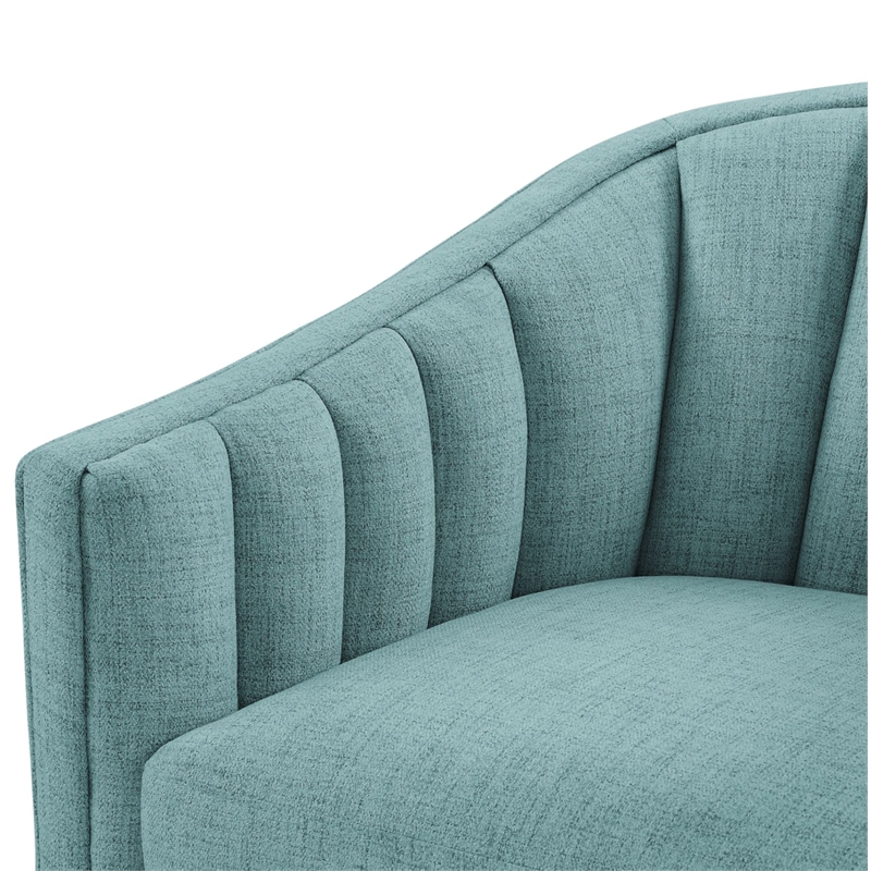 Pemberly Row Egg Blue Polyester Fabric Skirted Swivel Accent Chair