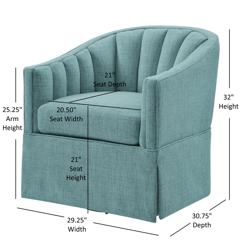 Pemberly Row Egg Blue Polyester Fabric Skirted Swivel Accent Chair