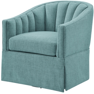 Pemberly Row Egg Blue Polyester Fabric Skirted Swivel Accent Chair